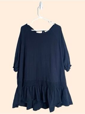 S Free People Beach FP Jenny Mini Dress Navy Blue Pearl Small Summer Pockets Ov